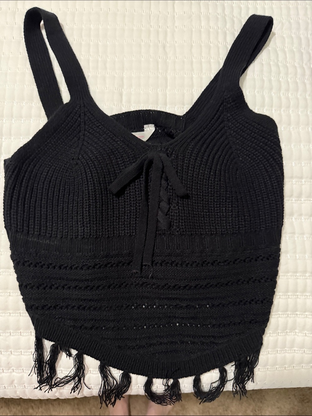 No Boundaries Black Knit Tassel Camisole